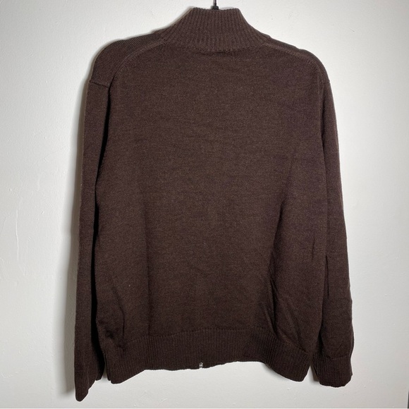 J. Crew Men's Dark Brown Full Zip Sweater 100% Merino Wool Leather Pull L - Picture 4 of 8